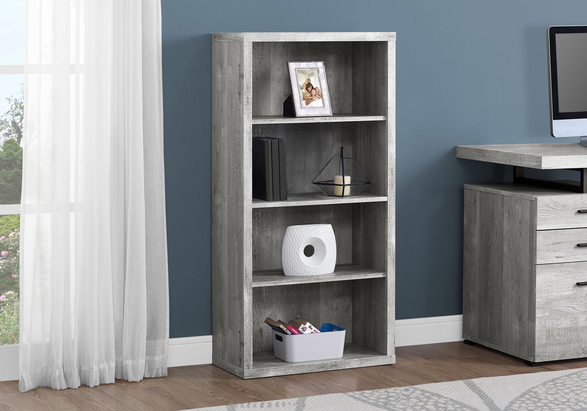 White 48"H Bookcase With 4 Adjustable Shelves-Computer Desk-DECOROLALA