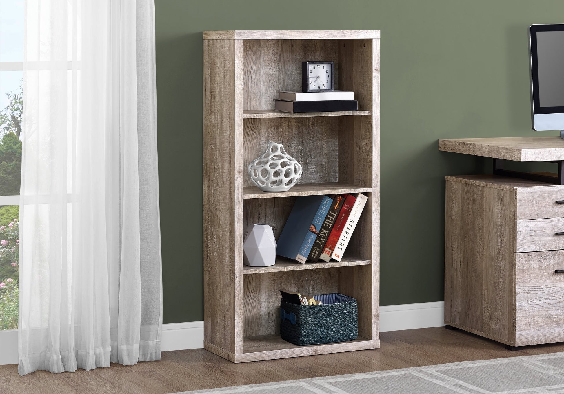 White 48"H Bookcase With 4 Adjustable Shelves-Computer Desk-DECOROLALA