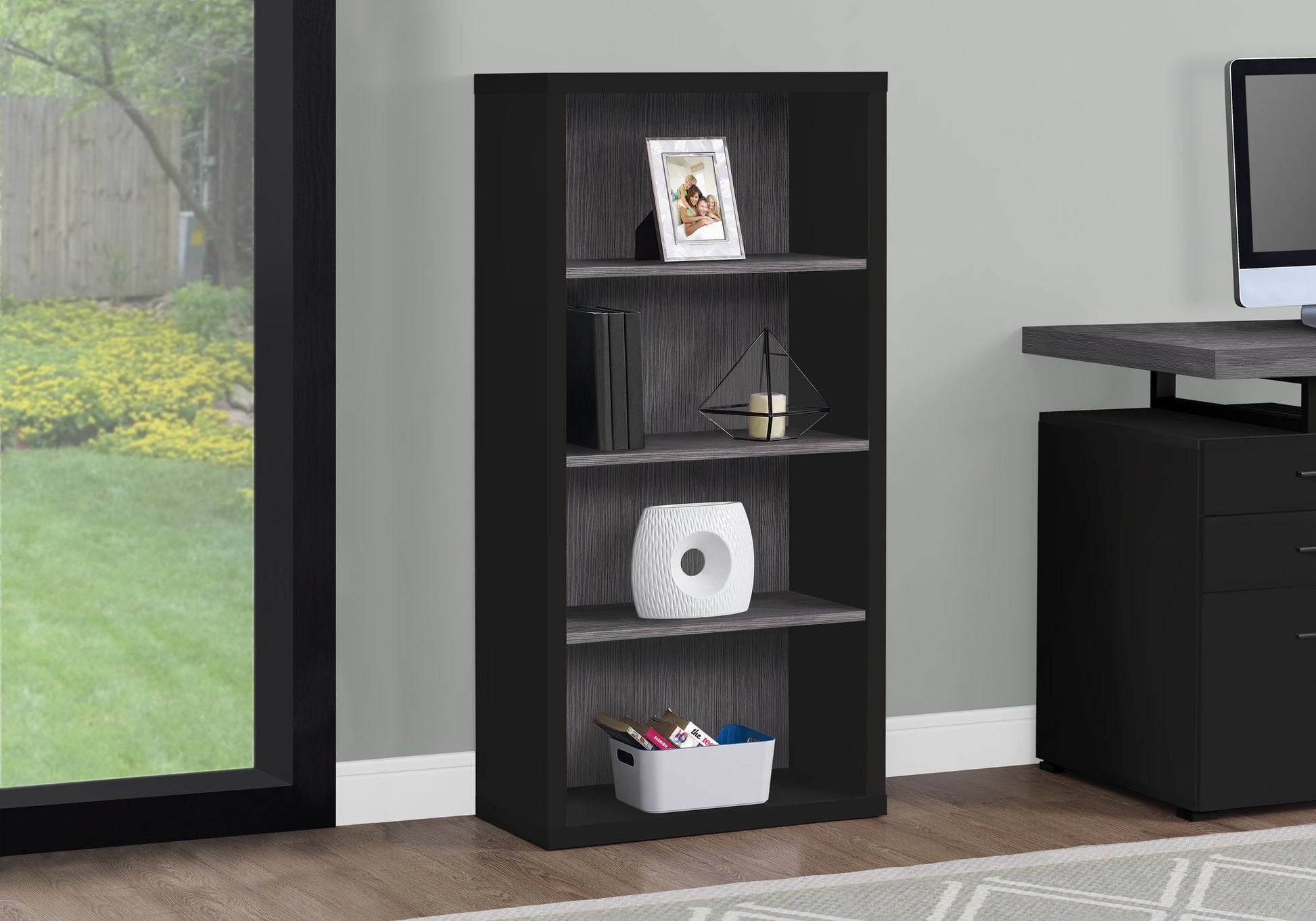 White 48"H Bookcase With 4 Adjustable Shelves-Computer Desk-DECOROLALA