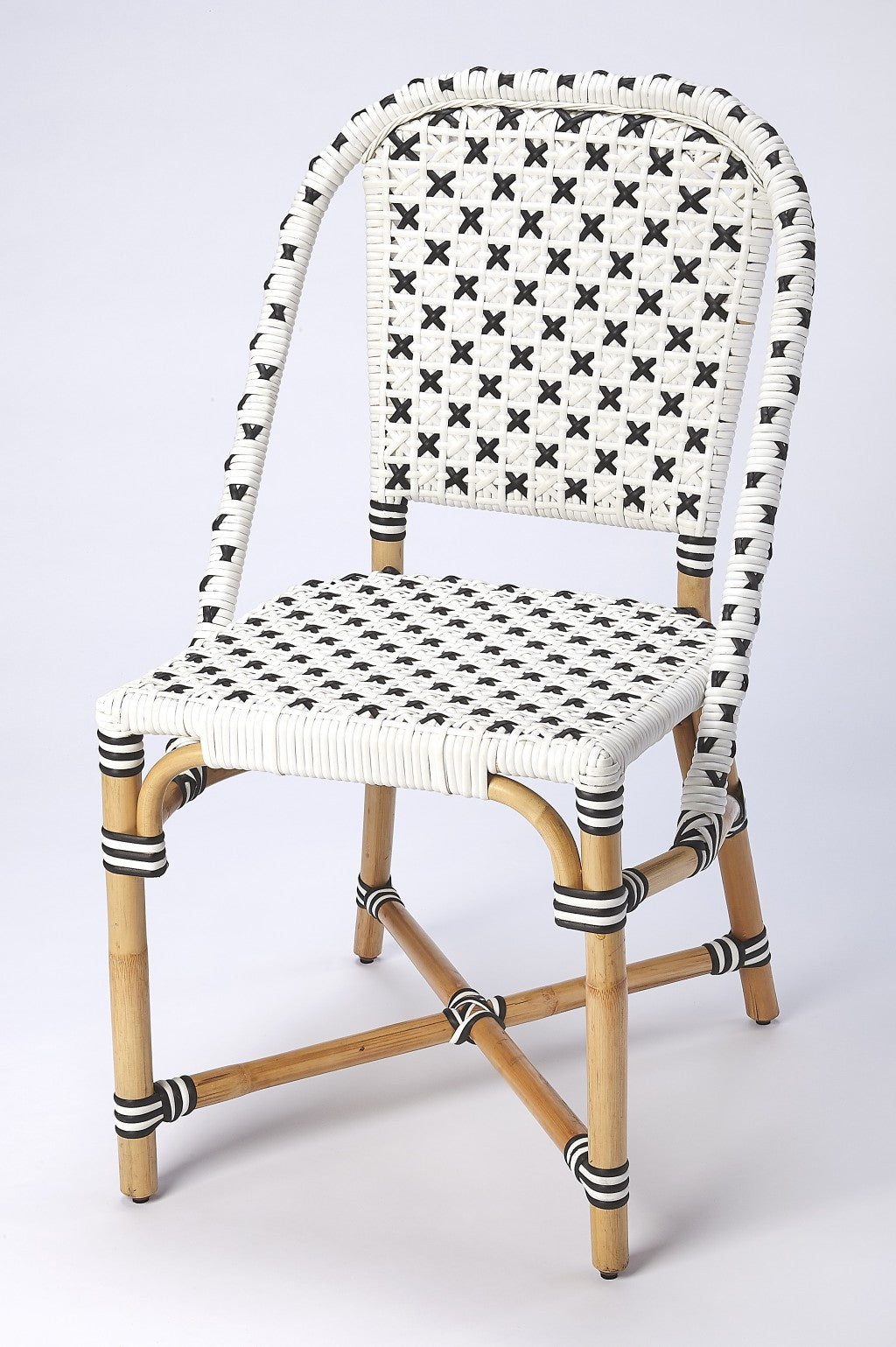 White And Brown Faux Rattan Dining Chair-Outdoor Chairs-DECOROLALA