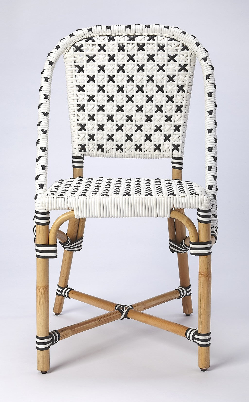White And Brown Faux Rattan Dining Chair-Outdoor Chairs-DECOROLALA