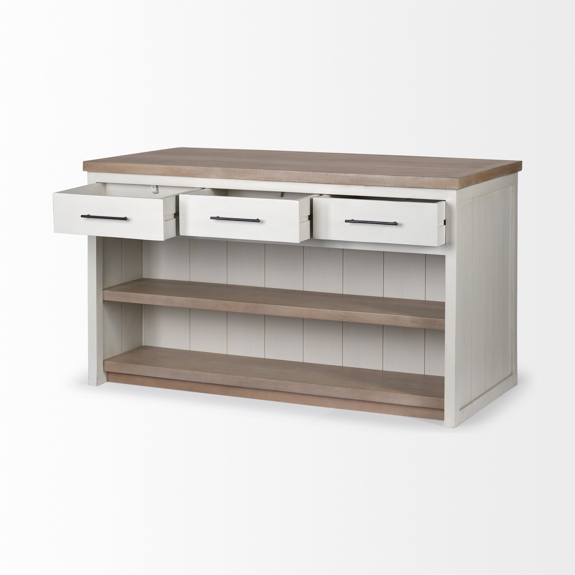 White And Brown Two Tone Wooden Kitchen Island With 3 Drawers-Kitchen Carts-Islands-DECOROLALA