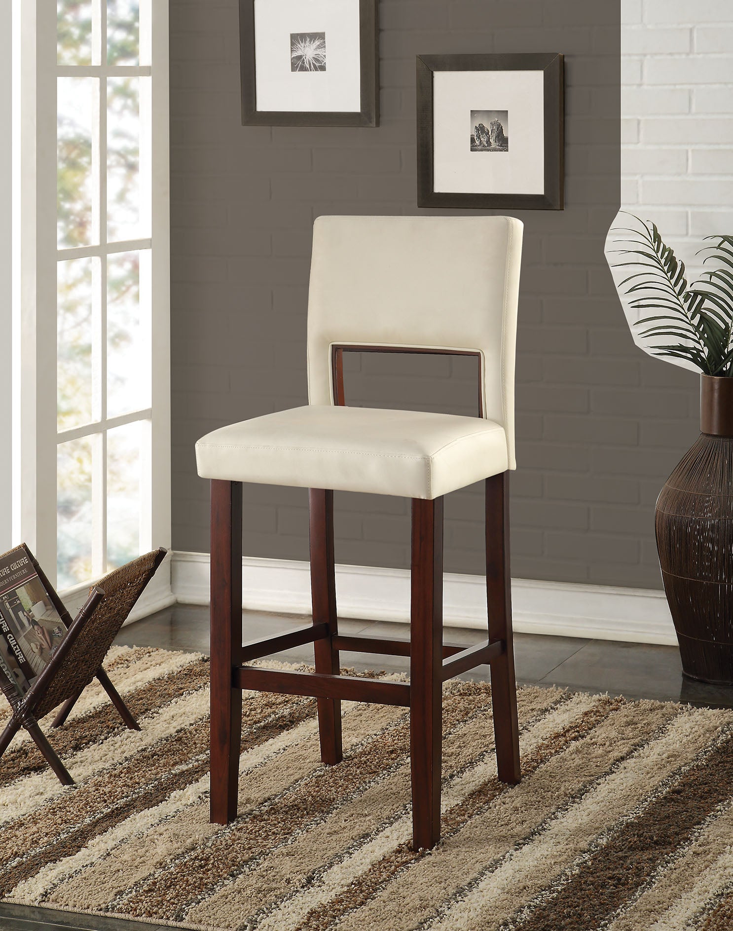 " White And Espresso Solid Wood Bar Chair-Bar Chairs-DECOROLALA