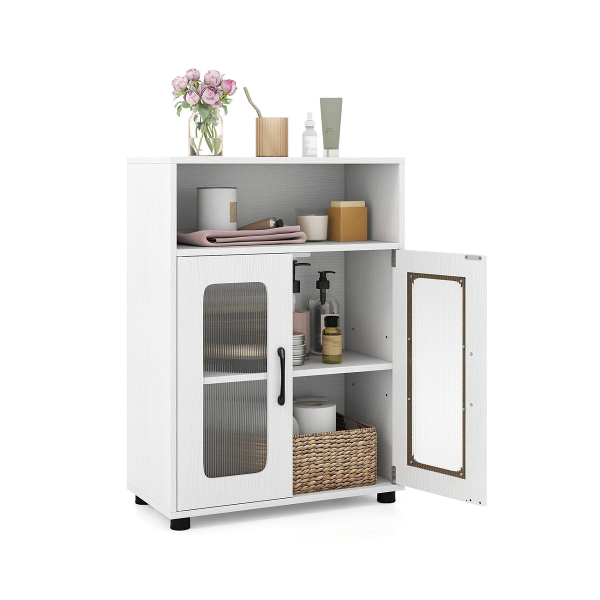 White Bathroom Cabinet - Freestanding Storage with Adjustable Shelf-Floor Cabinets-DECOROLALA