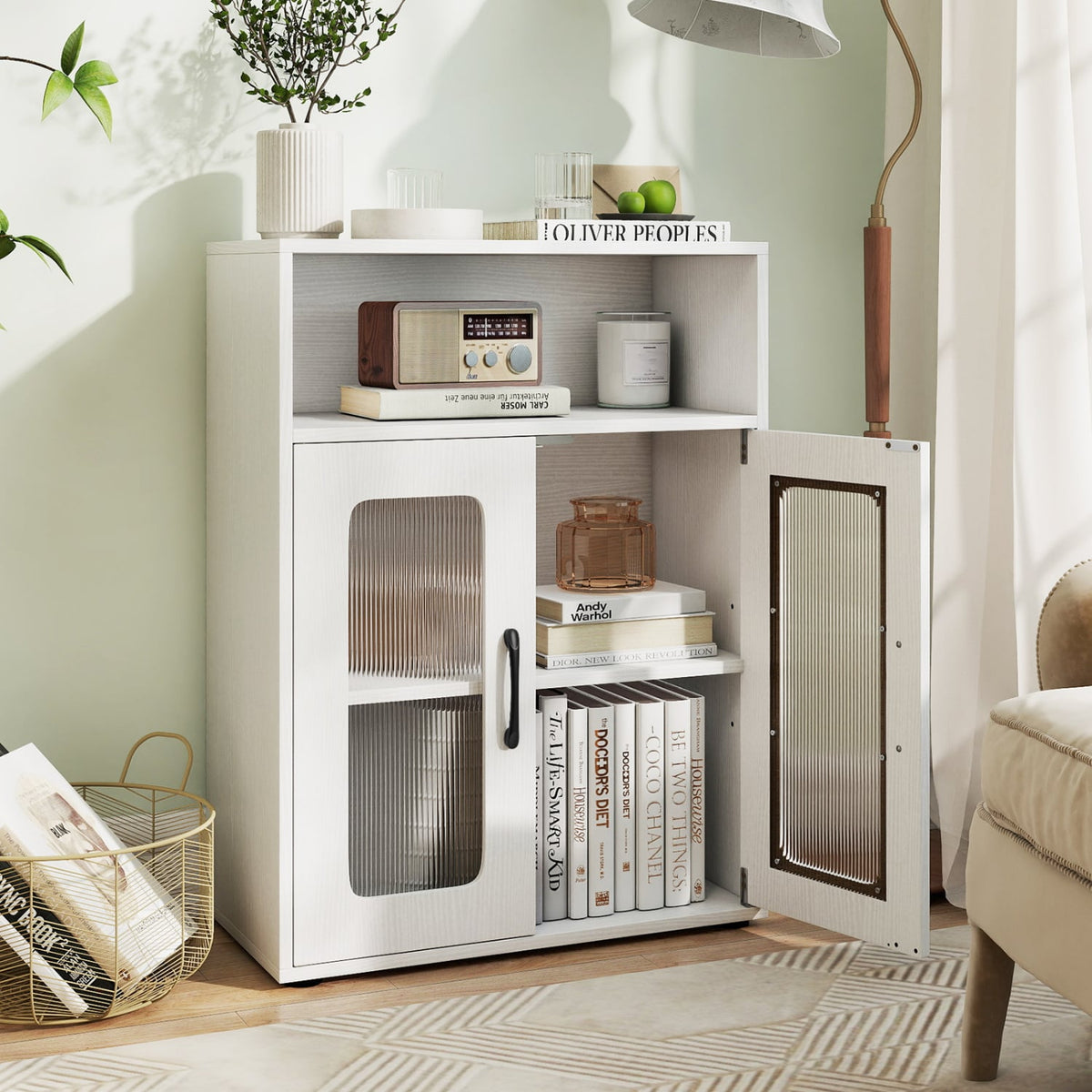 White Bathroom Cabinet - Freestanding Storage with Adjustable Shelf-Floor Cabinets-DECOROLALA