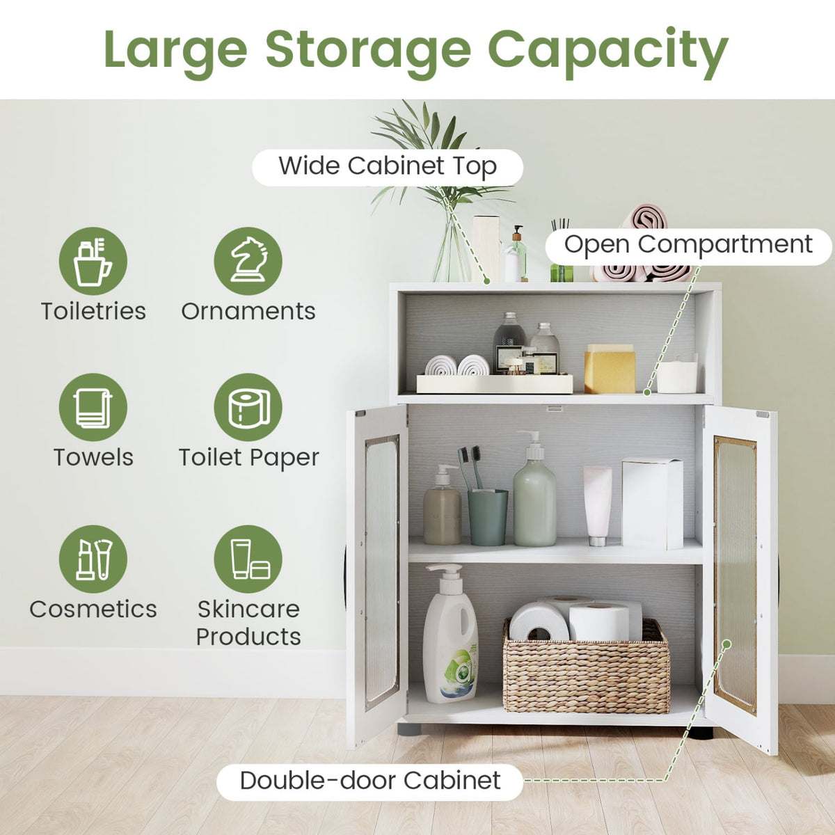 White Bathroom Cabinet - Freestanding Storage with Adjustable Shelf-Floor Cabinets-DECOROLALA