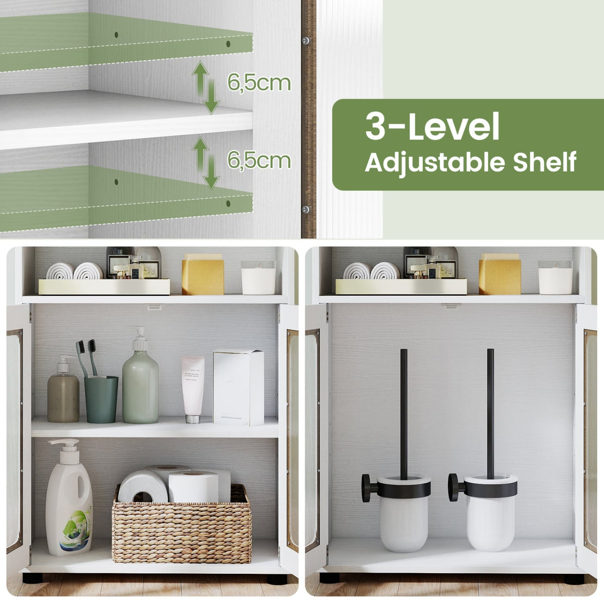 White Bathroom Cabinet - Freestanding Storage with Adjustable Shelf-Floor Cabinets-DECOROLALA