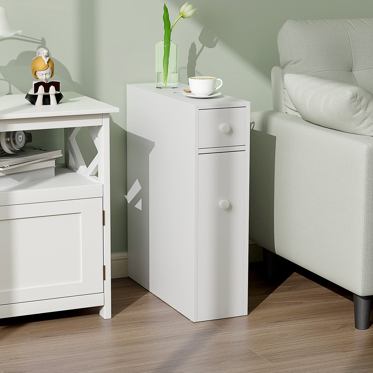 White Bathroom Cabinet Space Saver Storage Organizer-White-Floor Cabinets-DECOROLALA