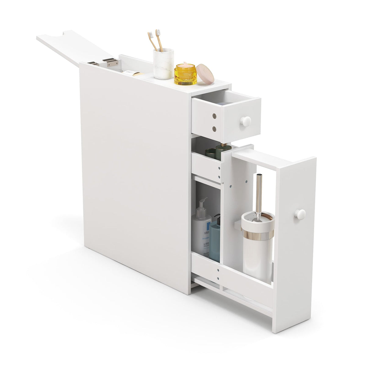 White Bathroom Cabinet Space Saver Storage Organizer-White-Floor Cabinets-DECOROLALA
