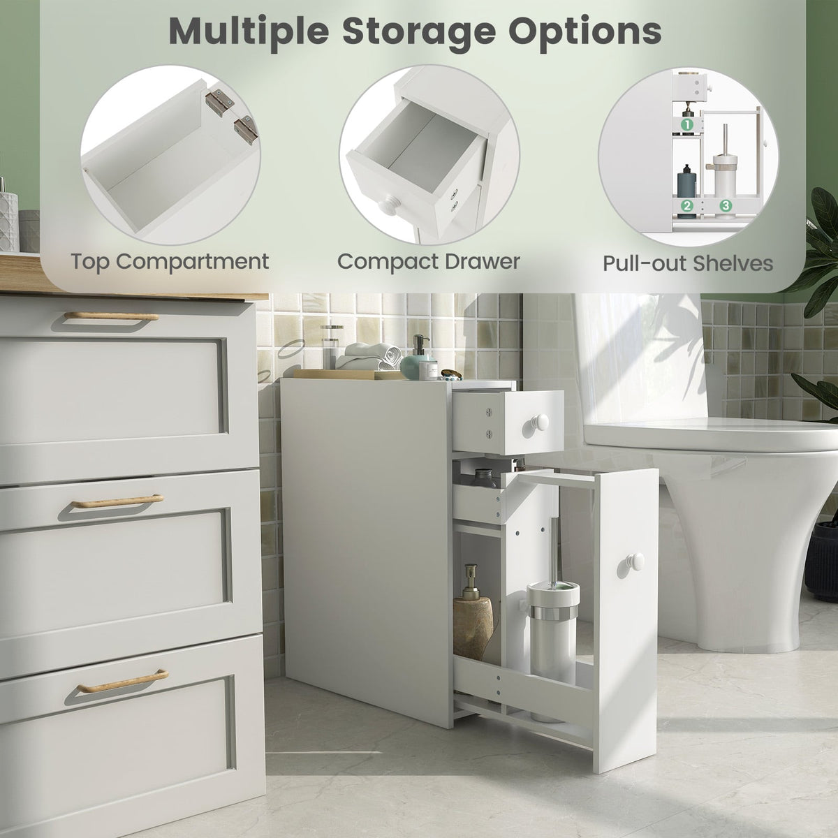 White Bathroom Cabinet Space Saver Storage Organizer-White-Floor Cabinets-DECOROLALA