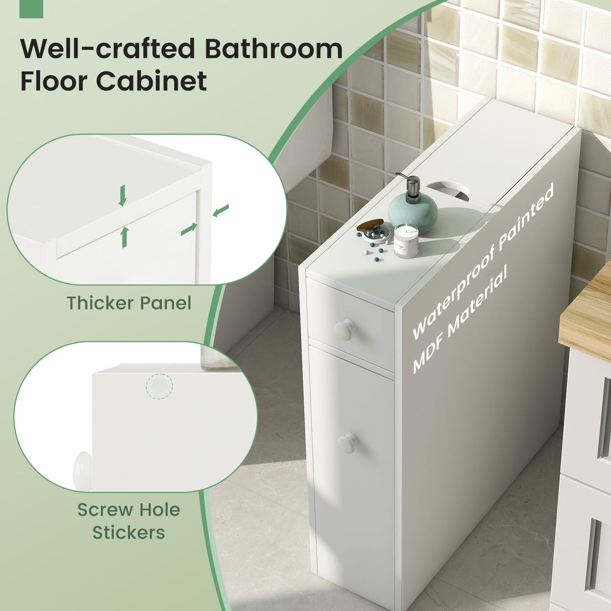 White Bathroom Cabinet Space Saver Storage Organizer-White-Floor Cabinets-DECOROLALA