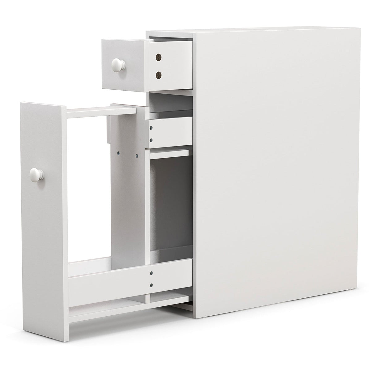 White Bathroom Cabinet Space Saver Storage Organizer-White-Floor Cabinets-DECOROLALA