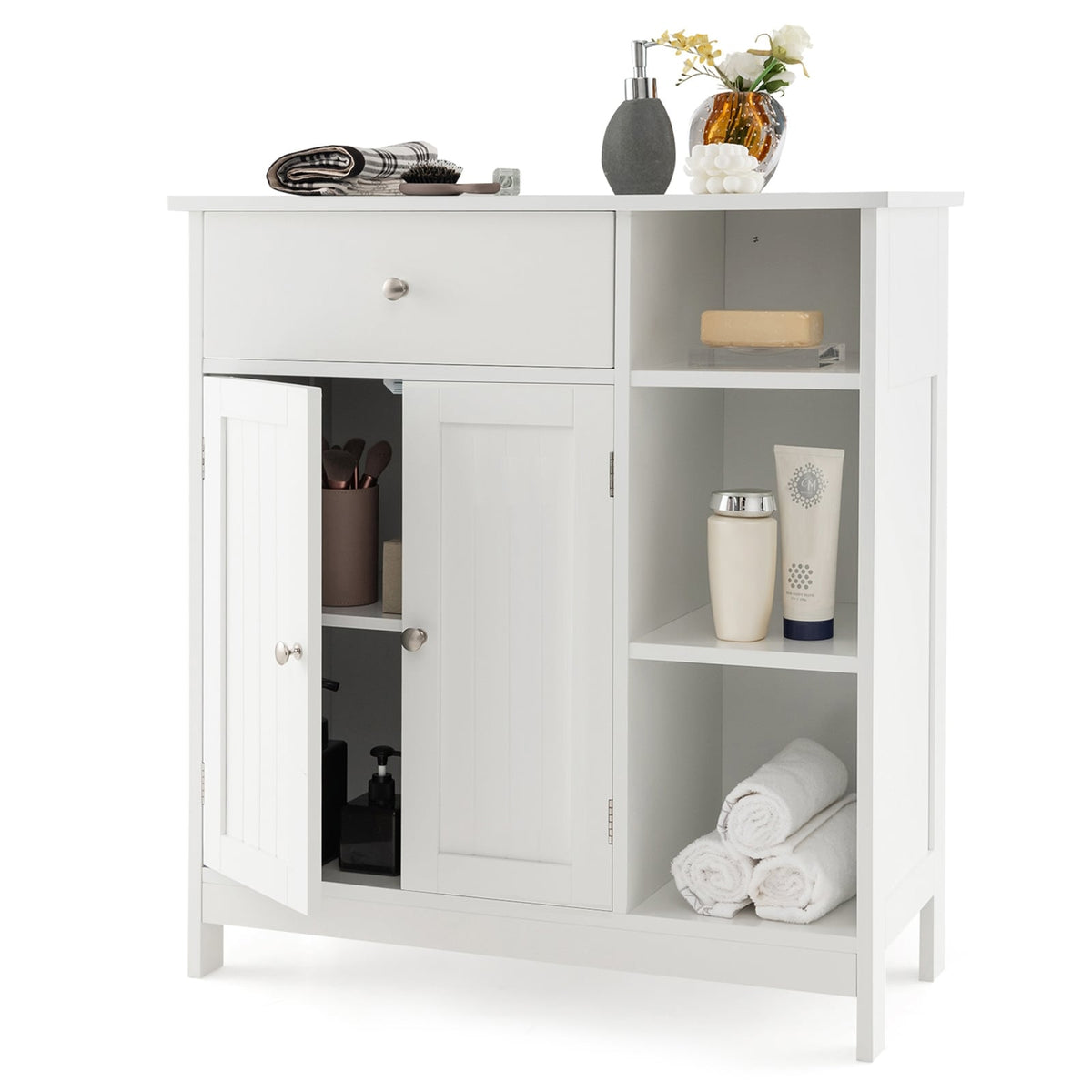White Bathroom Floor Cabinet - MDF Storage Unit 30" x 12" x 32"-Floor Cabinets-DECOROLALA