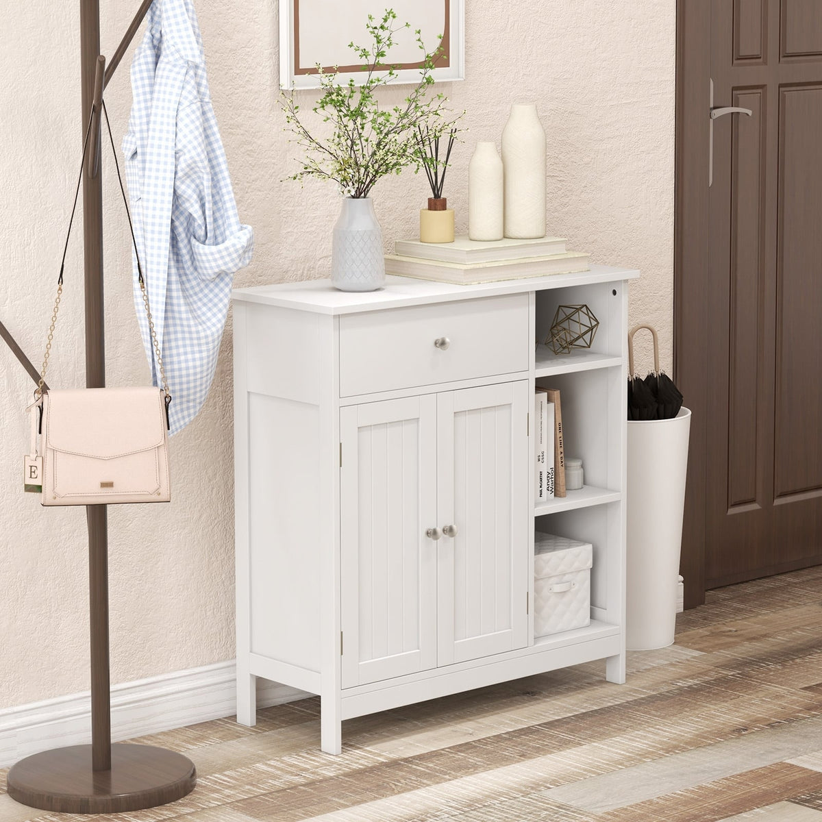 White Bathroom Floor Cabinet - MDF Storage Unit 30" x 12" x 32"-Floor Cabinets-DECOROLALA