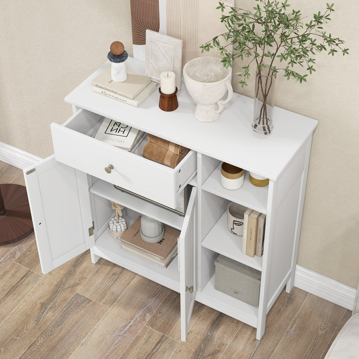 White Bathroom Floor Cabinet - MDF Storage Unit 30" x 12" x 32"-Floor Cabinets-DECOROLALA