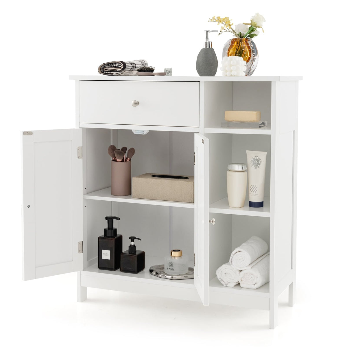 White Bathroom Floor Cabinet - MDF Storage Unit 30" x 12" x 32"-Floor Cabinets-DECOROLALA