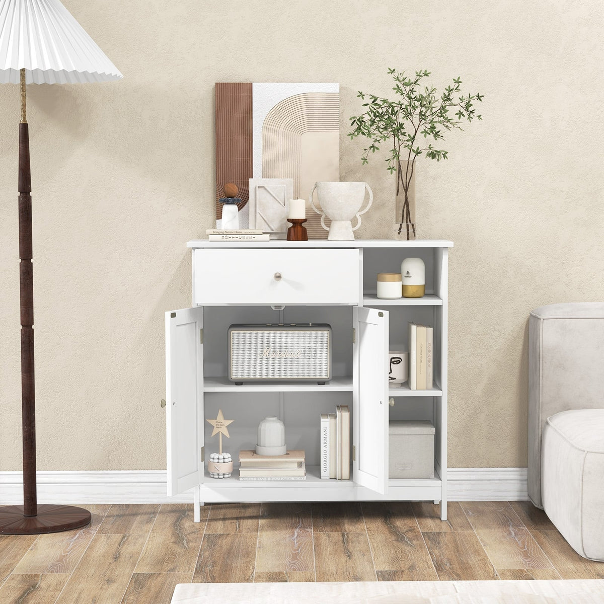 White Bathroom Floor Cabinet - MDF Storage Unit 30" x 12" x 32"-Floor Cabinets-DECOROLALA