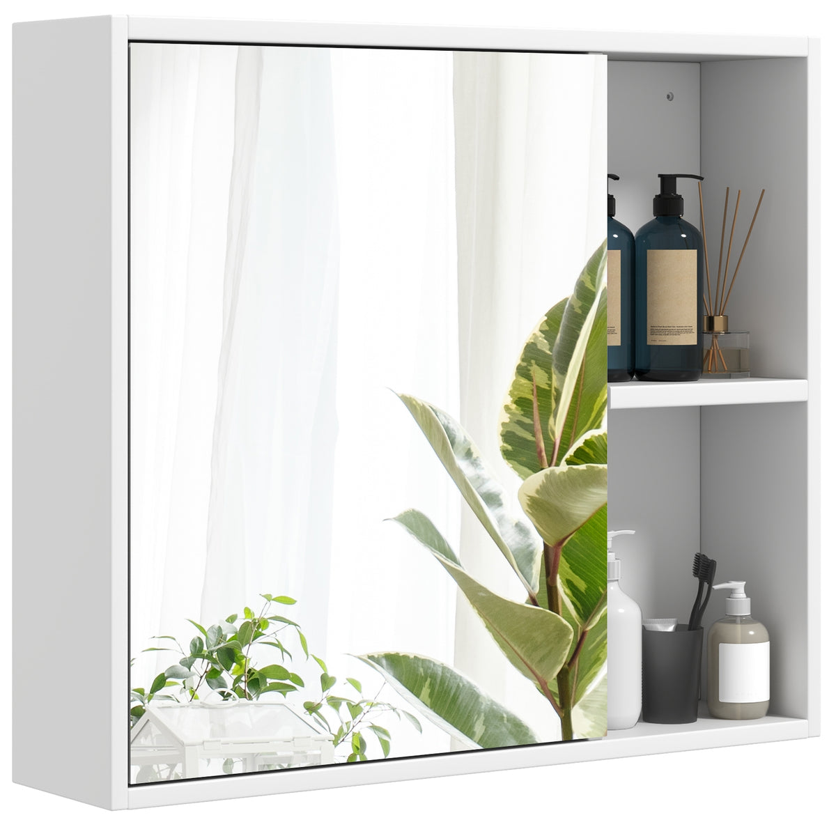 White Bathroom Medicine Cabinet with Mirror Door - 25" x 21.5"-Wall Cabinets-DECOROLALA
