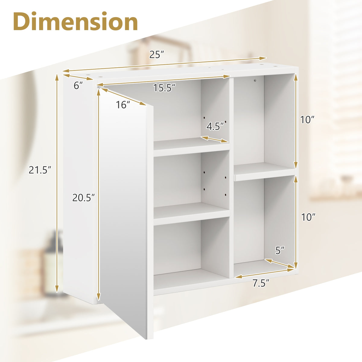 White Bathroom Medicine Cabinet with Mirror Door - 25" x 21.5"-Wall Cabinets-DECOROLALA