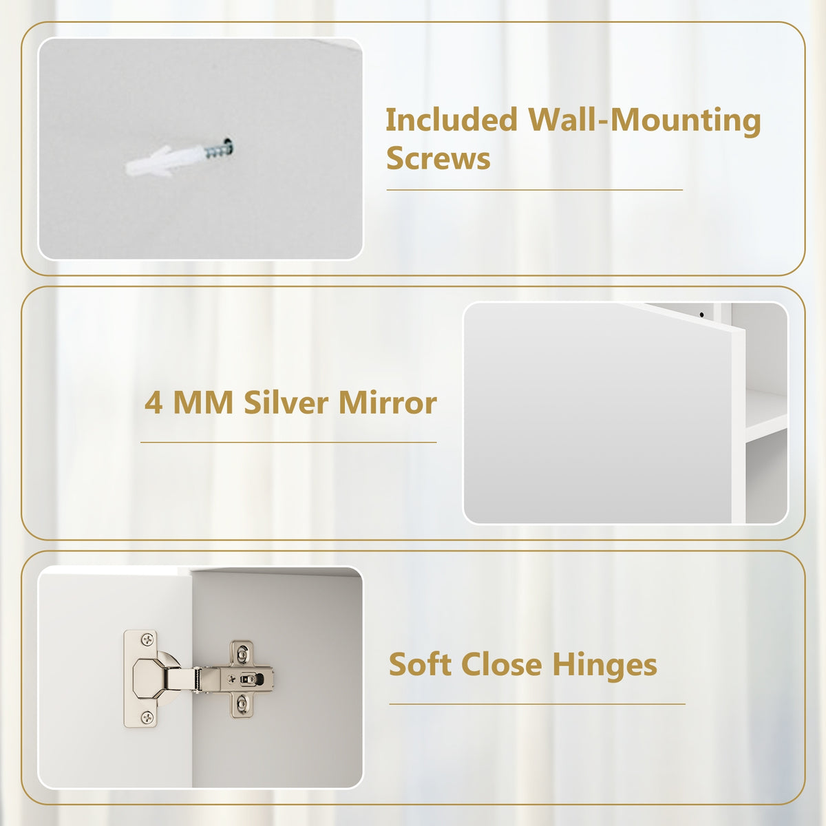 White Bathroom Medicine Cabinet with Mirror Door - 25" x 21.5"-Wall Cabinets-DECOROLALA