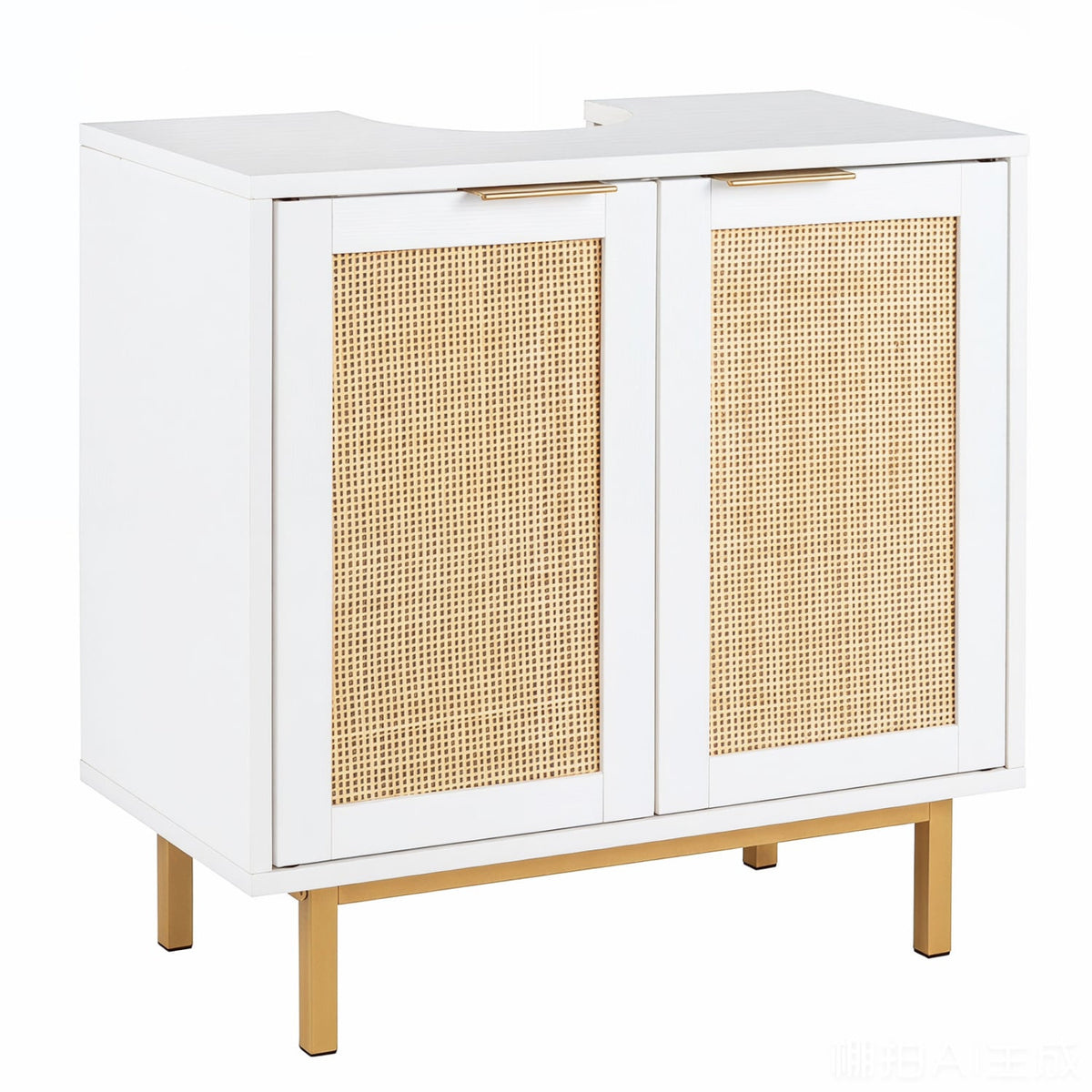 White Bathroom Under Sink Cabinet with Rattan Doors - 24"-Floor Cabinets-DECOROLALA