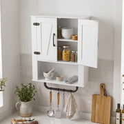 White Bathroom Wall Cabinet with Barn Doors and Towel Bar-Wall Cabinets-DECOROLALA