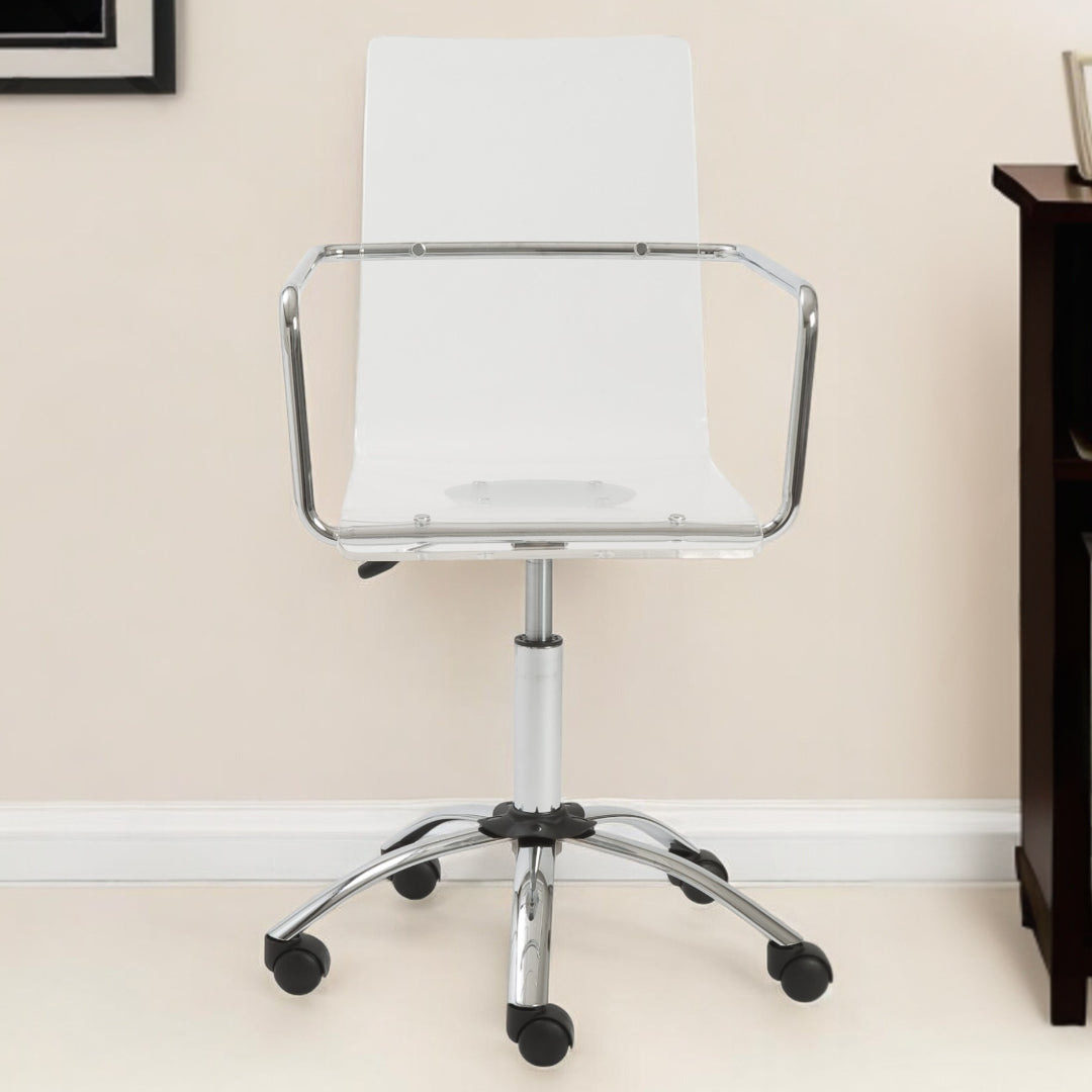 White Clear and Silver Adjustable Swivel Plastic Rolling Conference Office Chair-Office Chairs-DECOROLALA