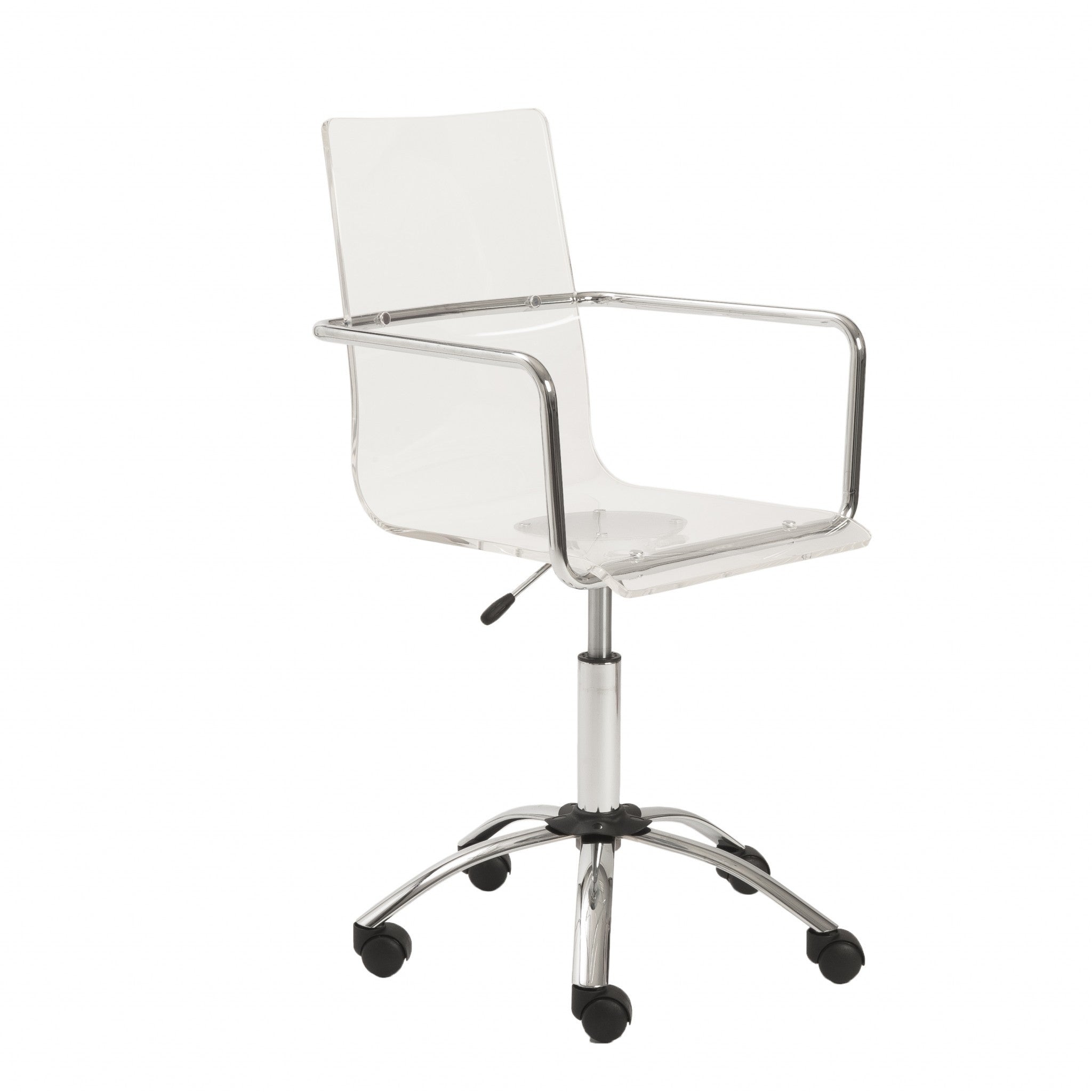 White Clear and Silver Adjustable Swivel Plastic Rolling Conference Office Chair-Office Chairs-DECOROLALA