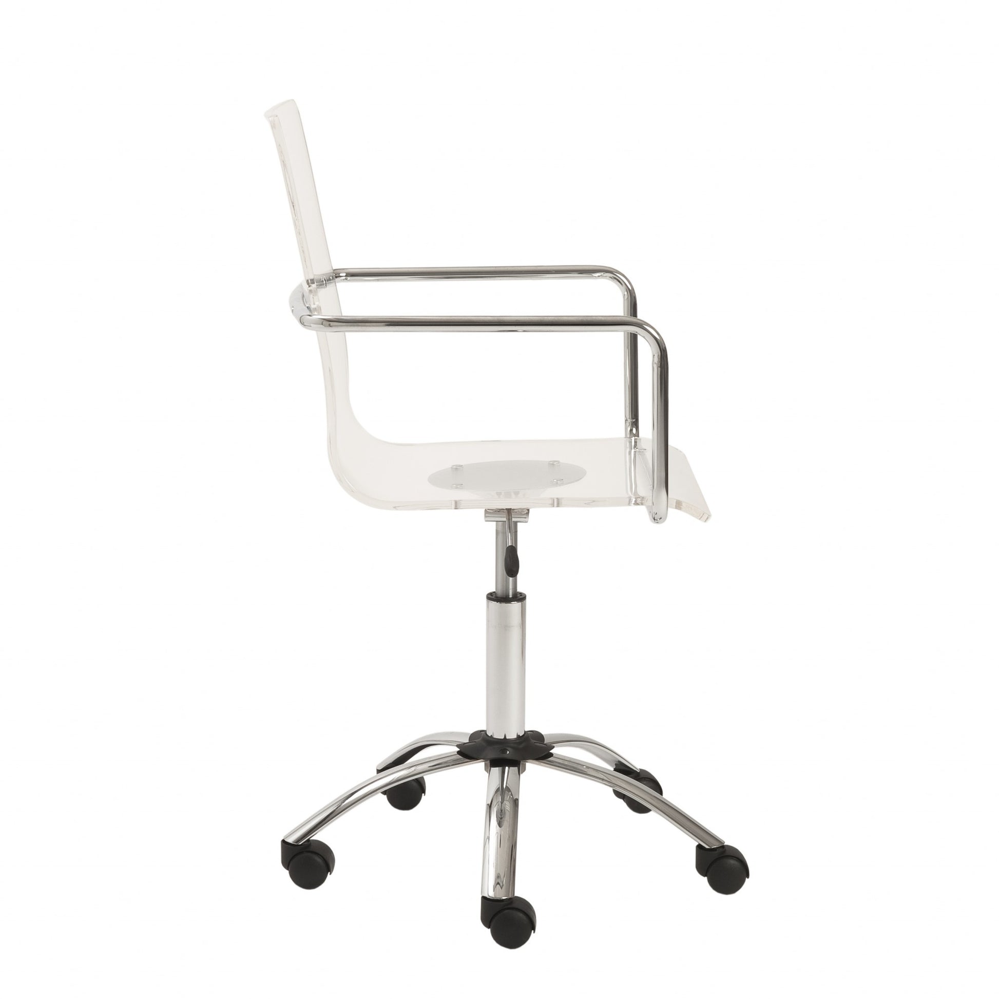 White Clear and Silver Adjustable Swivel Plastic Rolling Conference Office Chair-Office Chairs-DECOROLALA