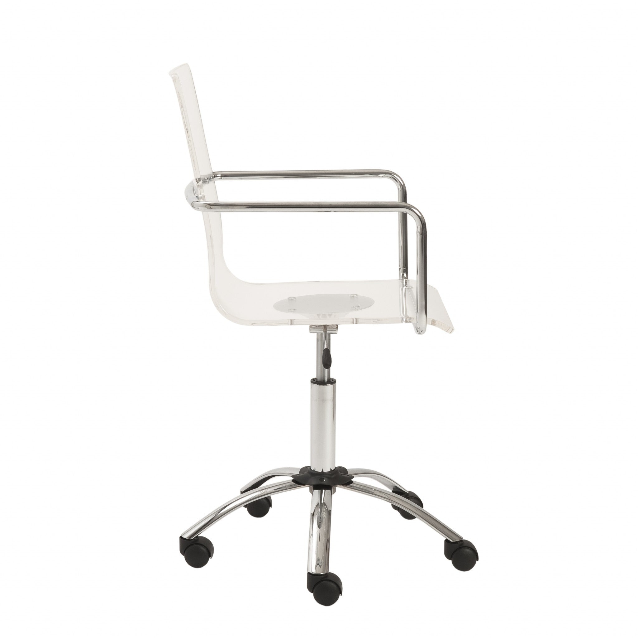 White Clear and Silver Adjustable Swivel Plastic Rolling Conference Office Chair-Office Chairs-DECOROLALA