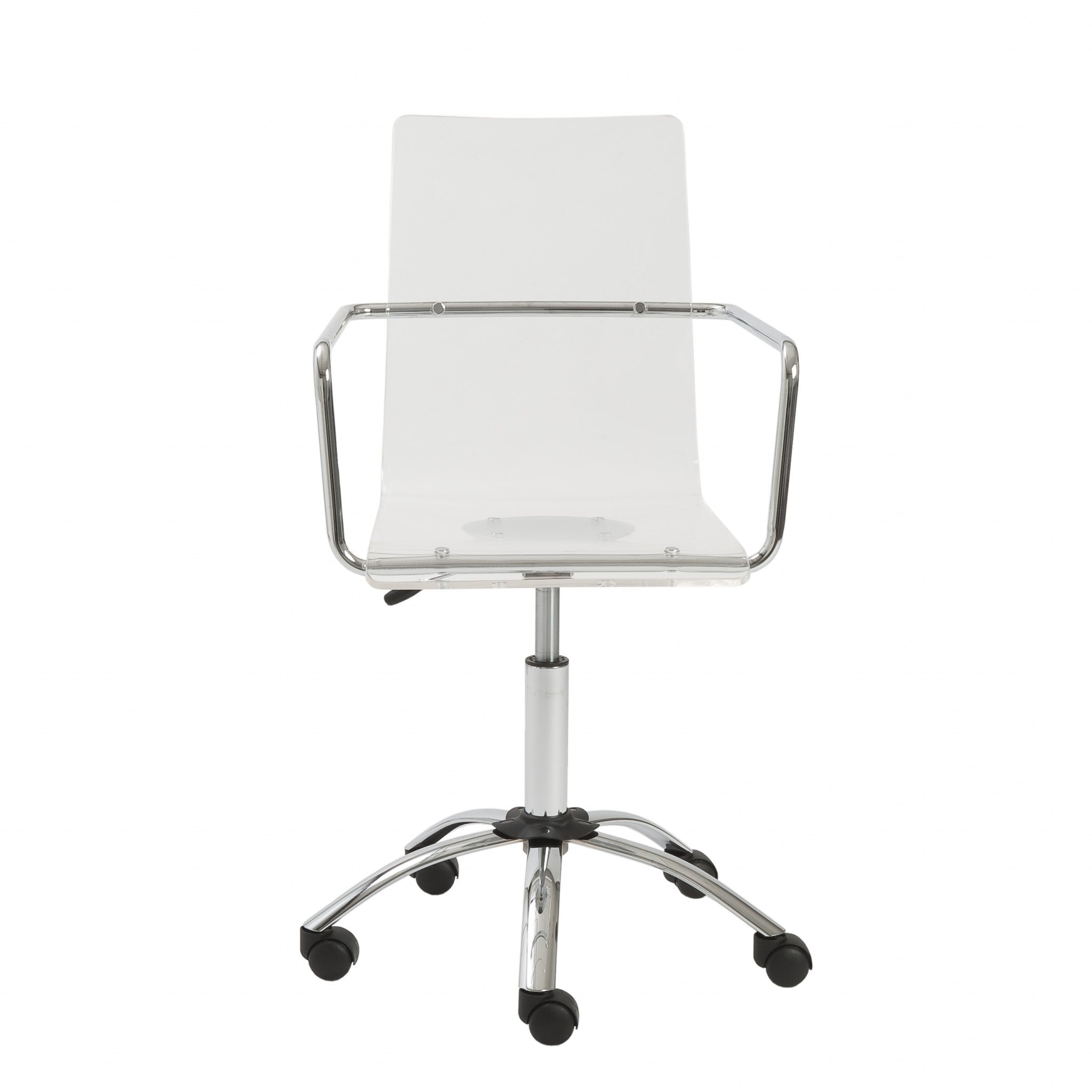 White Clear and Silver Adjustable Swivel Plastic Rolling Conference Office Chair-Office Chairs-DECOROLALA