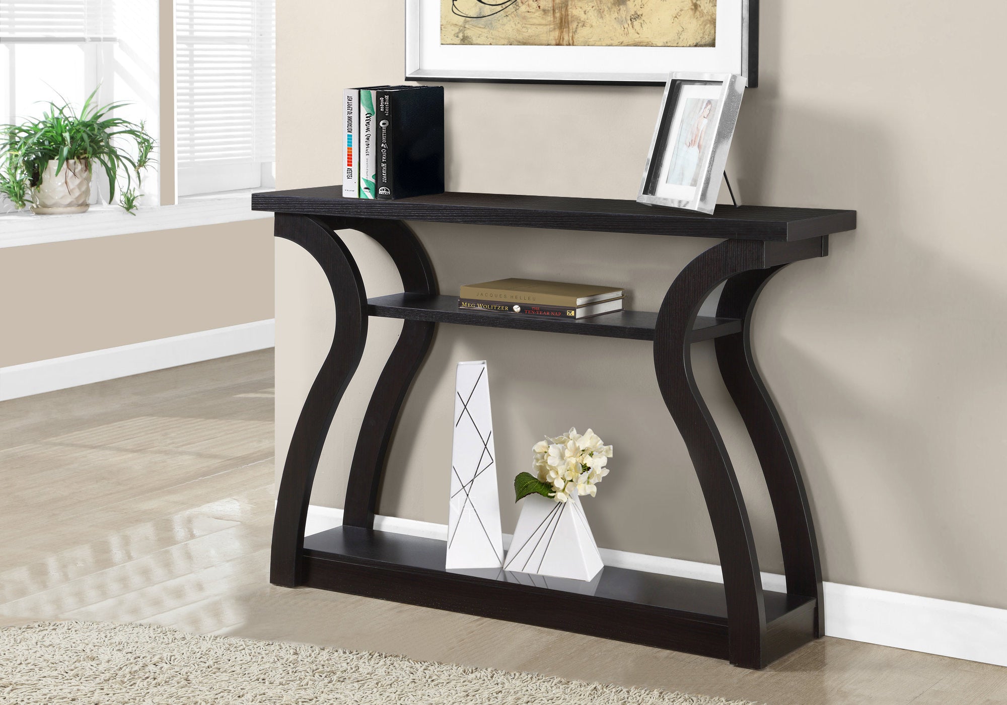 White Console Table 47" 3-Tier Curved Base-Accent Table-DECOROLALA