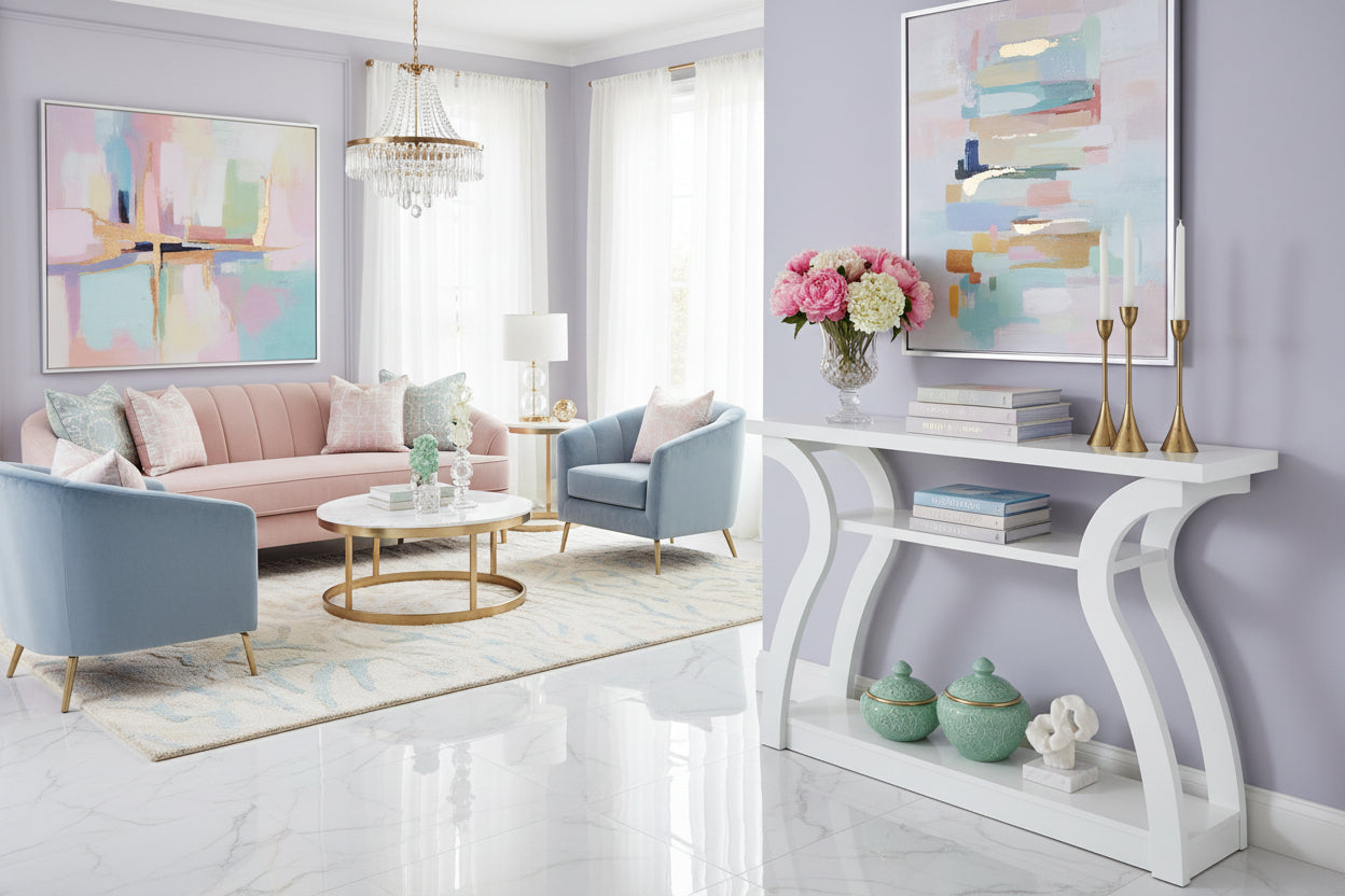 White Console Table 47" 3-Tier Curved Base-Accent Table-DECOROLALA