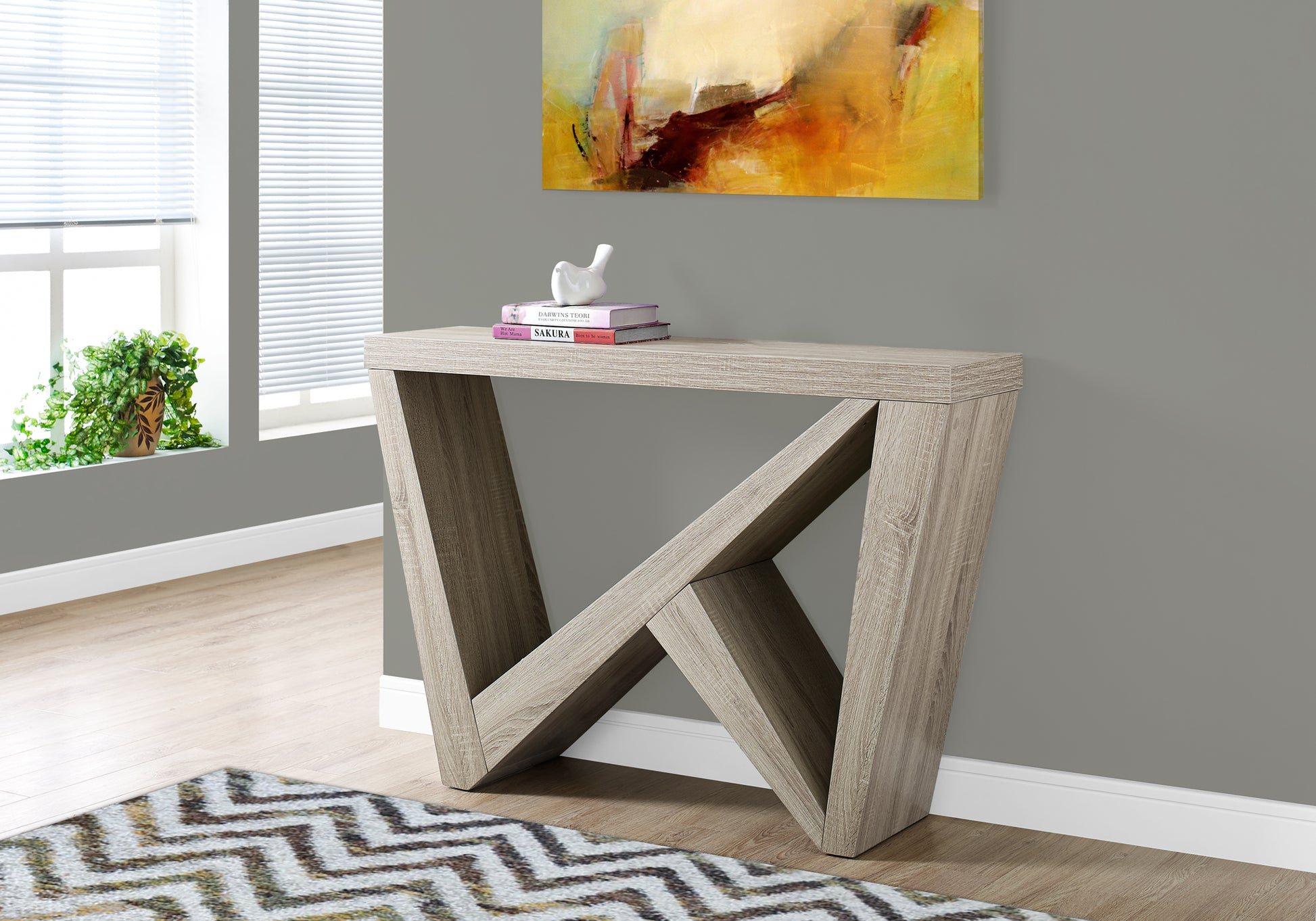 White Console Table 48"L Asymmetrical Base-Accent Table-DECOROLALA