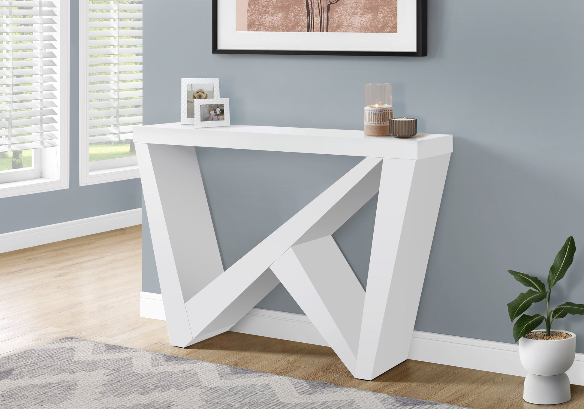 White Console Table 48"L Asymmetrical Base-Accent Table-DECOROLALA