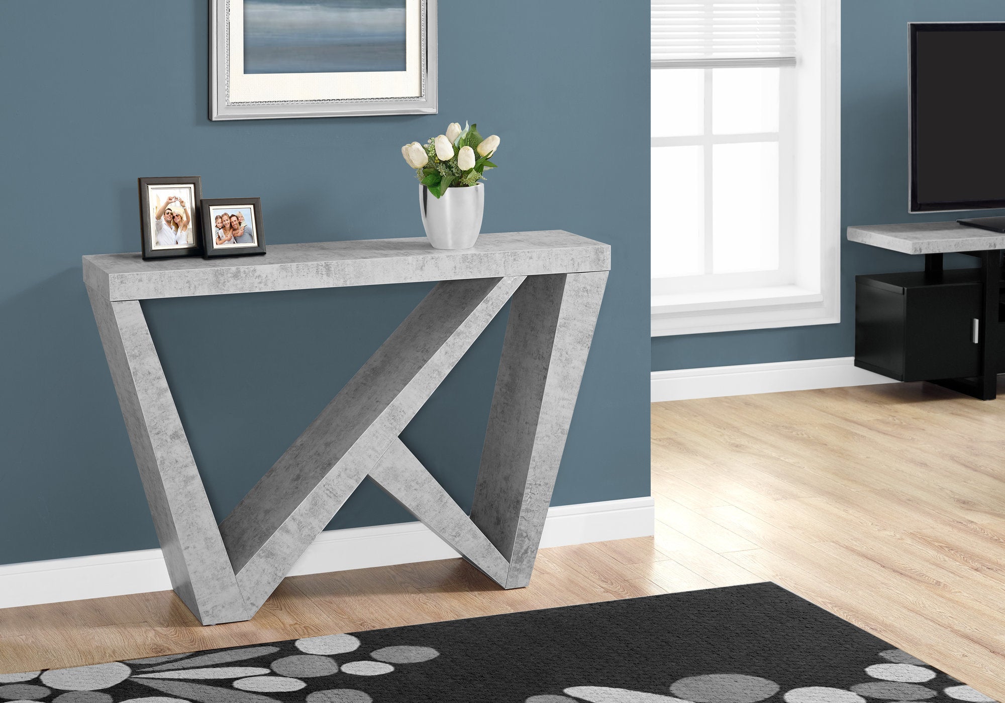 White Console Table 48"L Asymmetrical Base-Accent Table-DECOROLALA