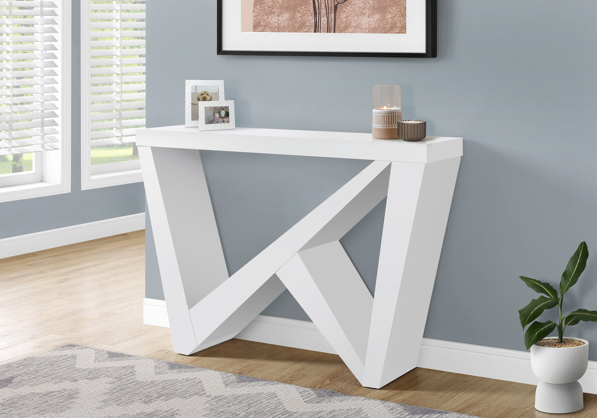 White Console Table 48"L Asymmetrical Base-Accent Tables-DECOROLALA