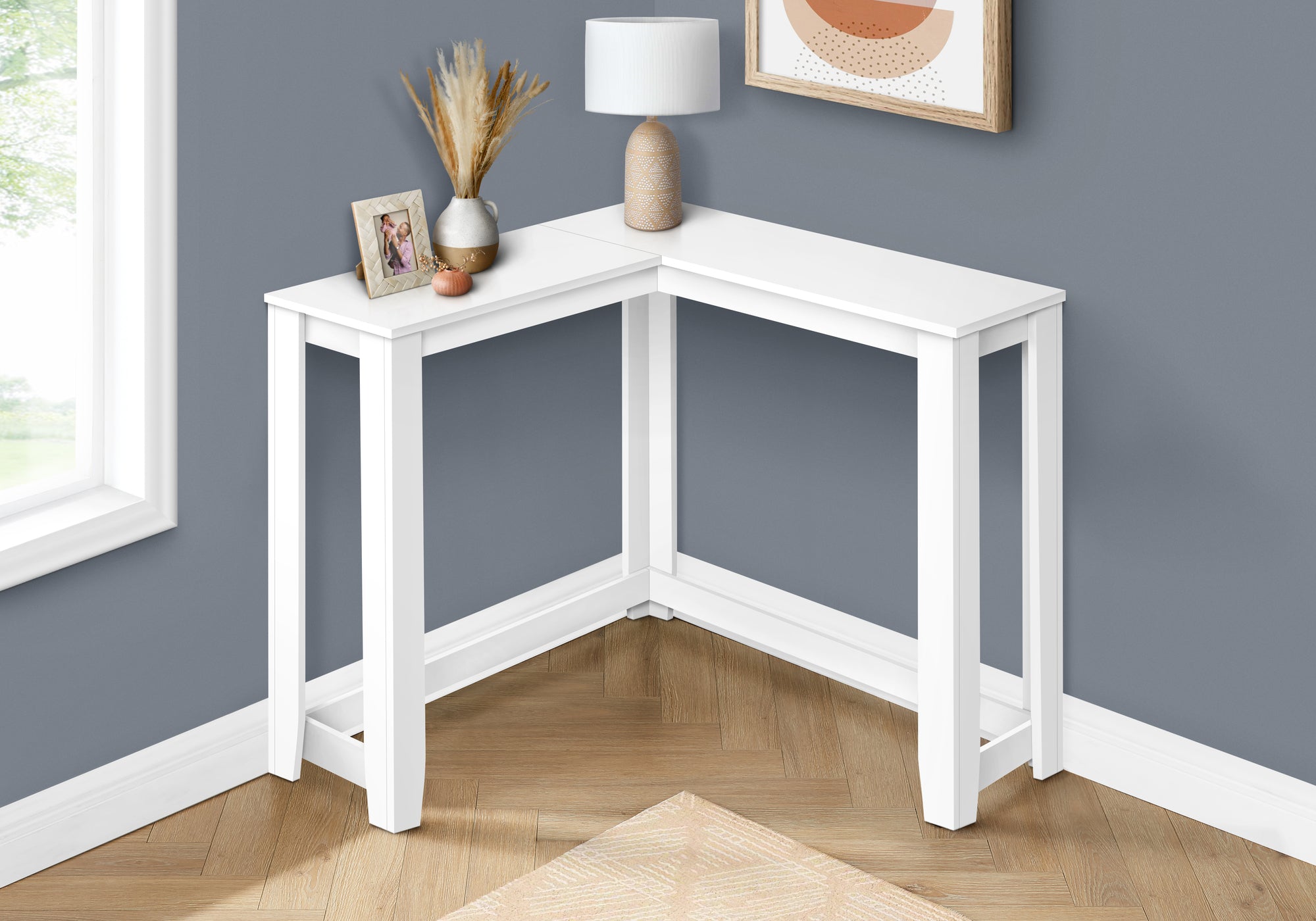 White Corner Console Table 36"-Accent Table-DECOROLALA