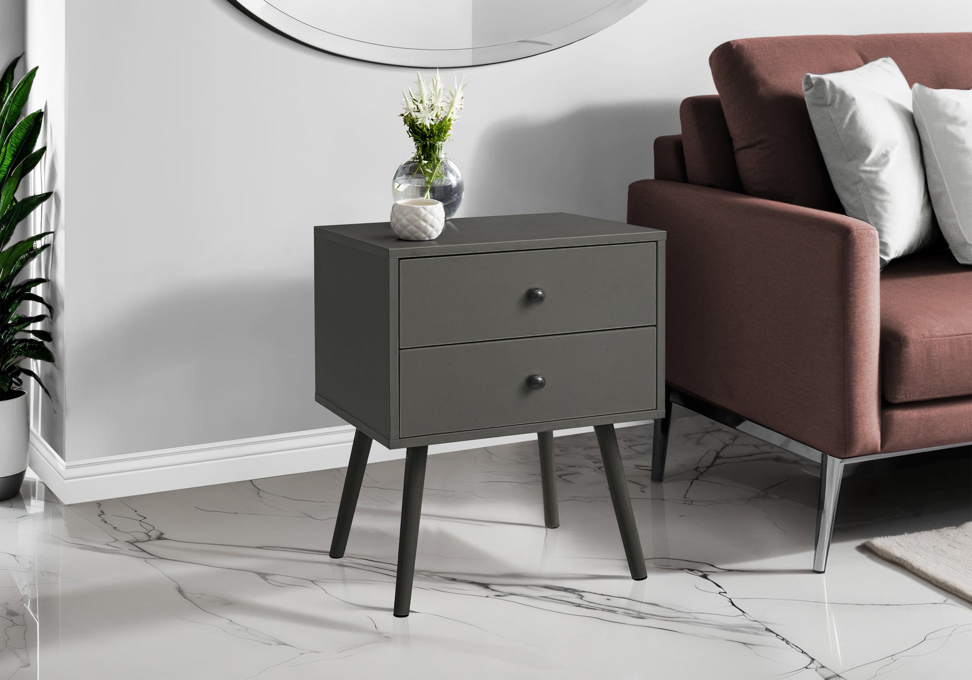 White End Table with 2 Drawers 24"H-Accent Table-DECOROLALA