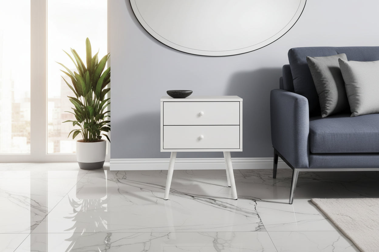White End Table with 2 Drawers 24"H-Accent Table-DECOROLALA