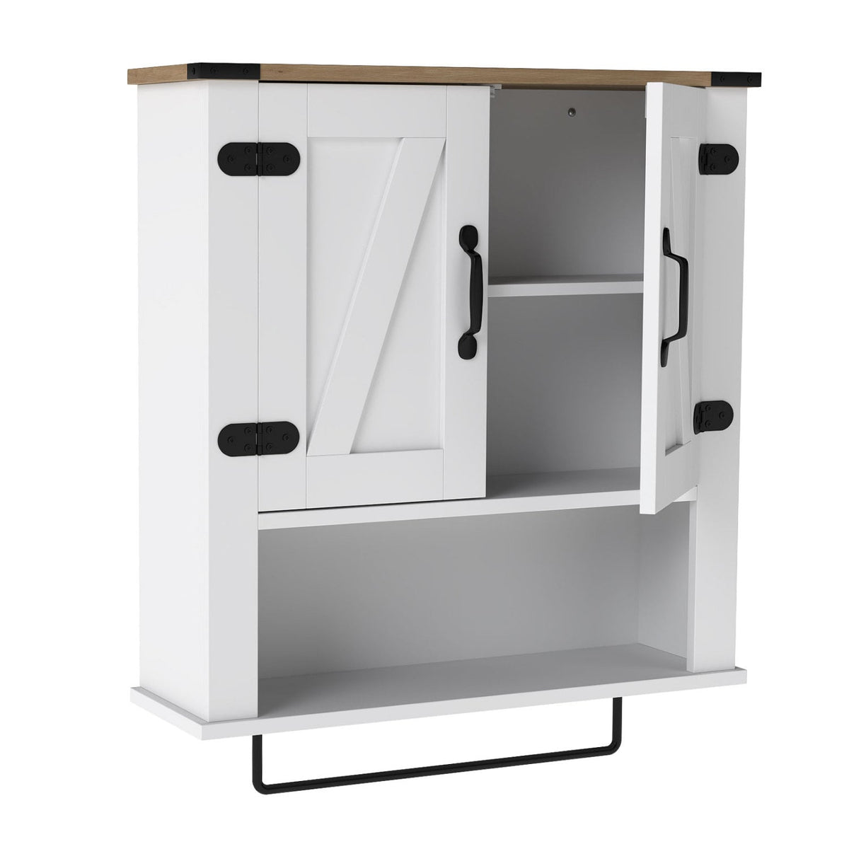 White Farmhouse Bathroom Wall Cabinet with Towel Bar - 24"-Wall Cabinets-DECOROLALA