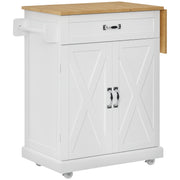 White Farmhouse Kitchen Island with Drop-Leaf Wood Top-DECOROLALA