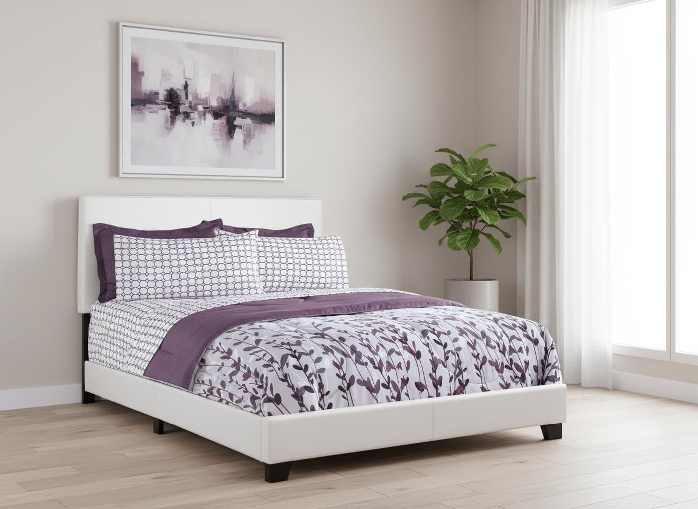 White Faux Leather Queen Bed Frame-Standard Beds-DECOROLALA