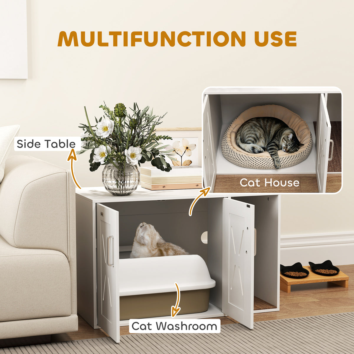 White Hidden Cat Litter Box Enclosure Furniture - 31.5" x 19" x 20"-Cats-DECOROLALA