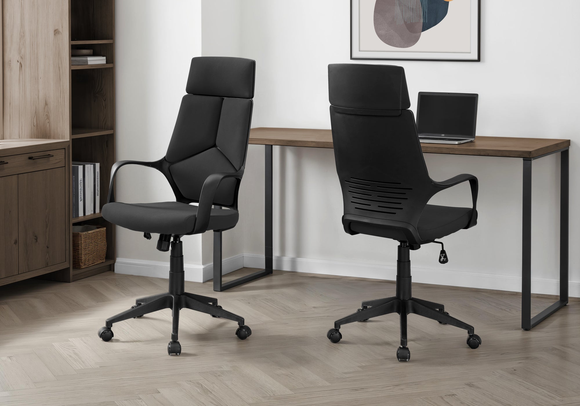 White High-Back Executive Office Chair with Grey Fabric-Computer Desk-DECOROLALA