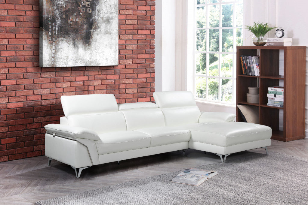 White Italian Leather L Shaped Two Piece Sofa and Chaise Sectional-Sectionals-DECOROLALA