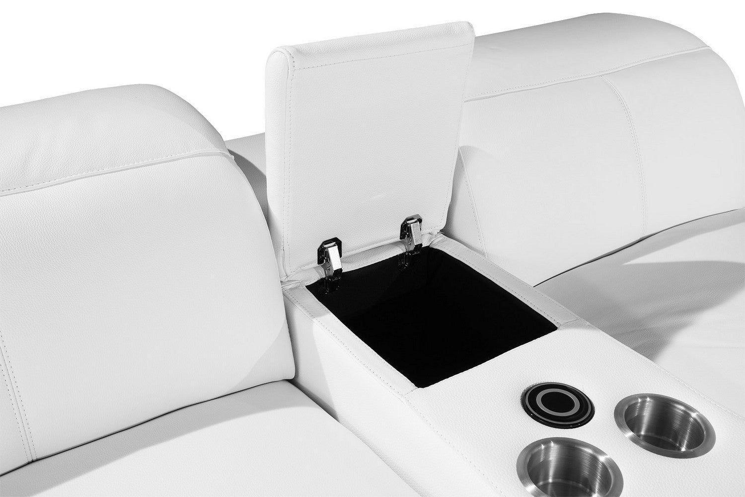 White Italian Leather Power Reclining U Shaped Six Piece Corner Sectional With Console-Sectionals-DECOROLALA