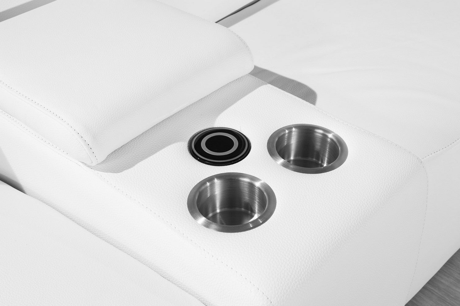 White Italian Leather Power Reclining U Shaped Six Piece Corner Sectional With Console-Sectionals-DECOROLALA