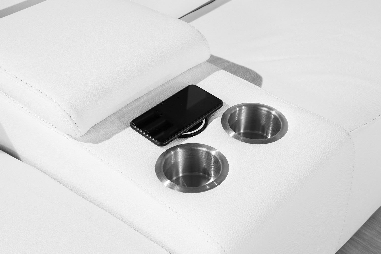 White Italian Leather Power Reclining U Shaped Six Piece Corner Sectional With Console-Sectionals-DECOROLALA