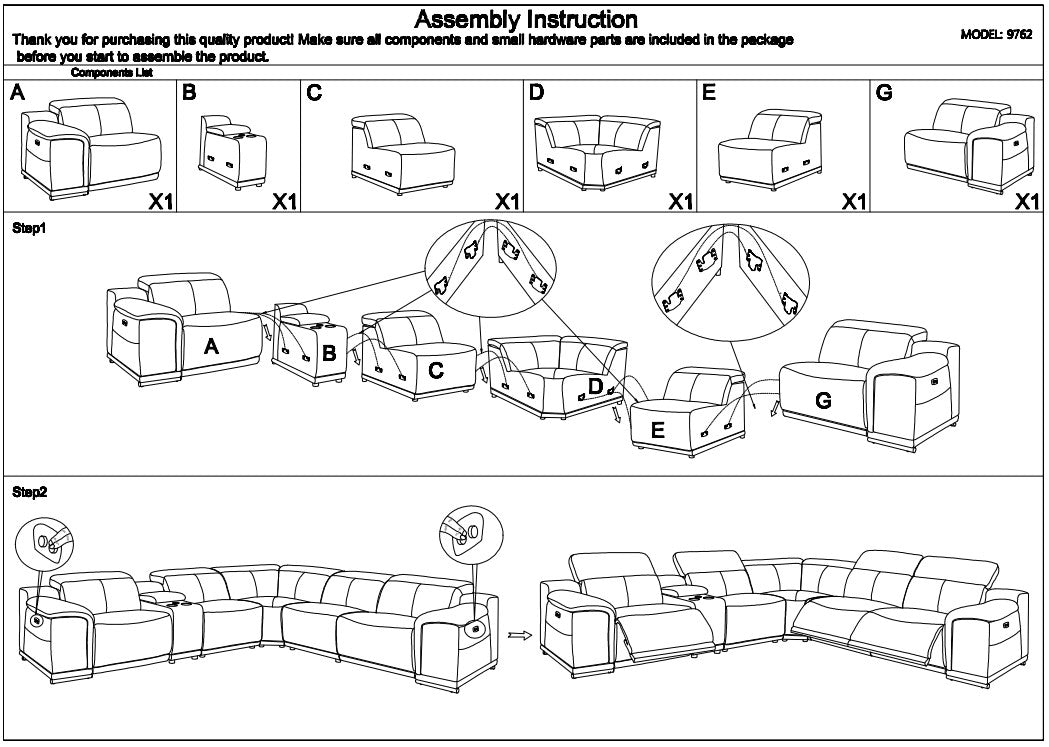 White Italian Leather Power Reclining U Shaped Six Piece Corner Sectional With Console-Sectionals-DECOROLALA